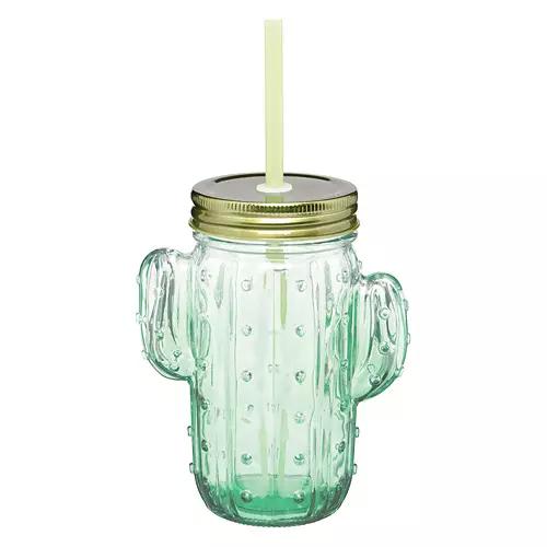 4 Pack Glass Drinking Jars - Cactus