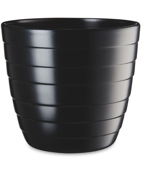 Black Matte Grooved Ceramic Pot