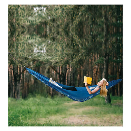 59.1" x 108.3" Ultra Light Travel Hammock, Blue Leaves