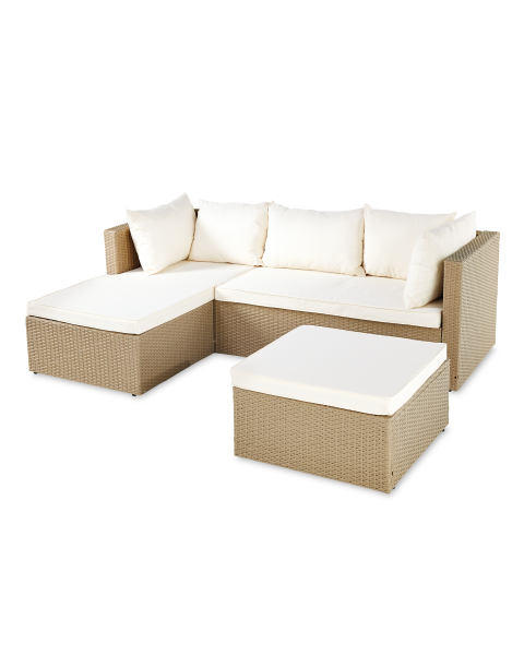 Beige Rattan Effect Corner Sofa
