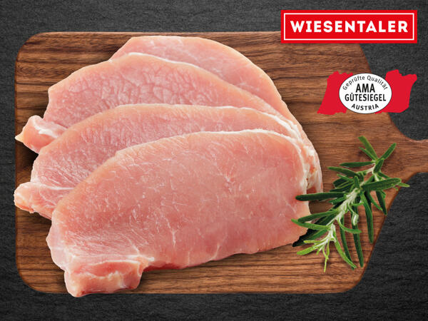 Frische Schweineschnitzel geschnitten