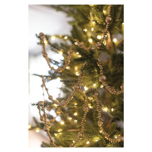 12 Foot Long Wooden Beaded Garland - Gold Metallic
