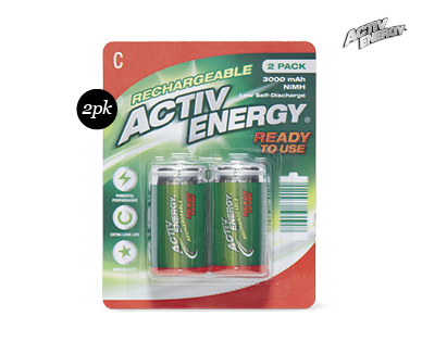 READY TO USE RECHARGEABLE BATTERIES - C 2PK, D 2PK OR 9V 1PK