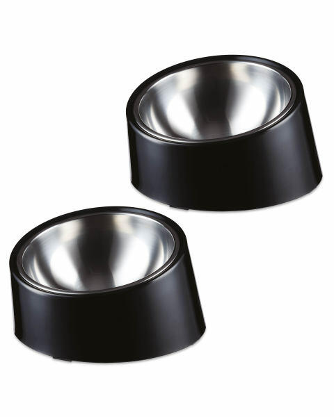 Black Slanted Pet Bowl 2 Pack