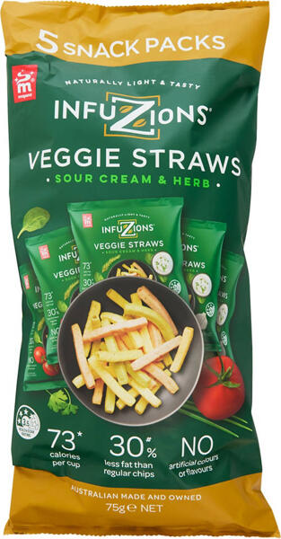 Veggie Straws Sour Cream & Herb 5 Pack 75g
