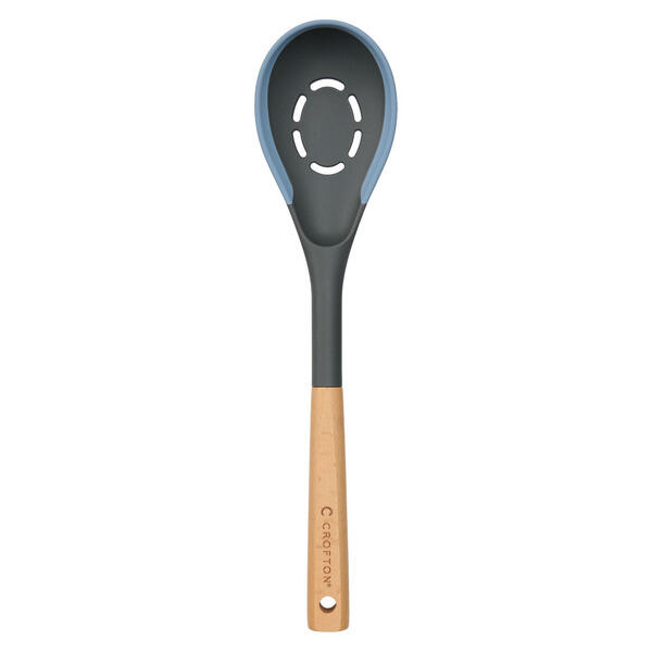 Crofton Blue Slotted Spoon Silicone Edge Wooden Utensil
