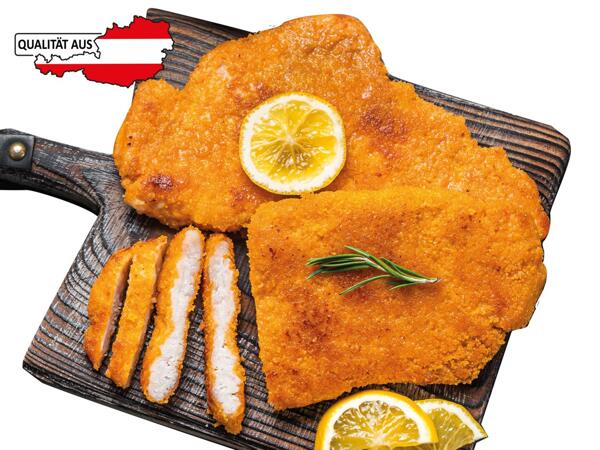Frisches Wiener Schnitzel oder Cordon Bleu paniert