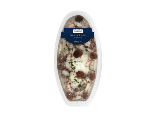 Carpaccio de poulpe avec olives Leccino