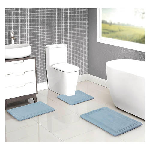 3 Piece Memory Foam Bath Mats, Blue