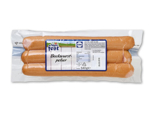Røgede bockwurstpølser