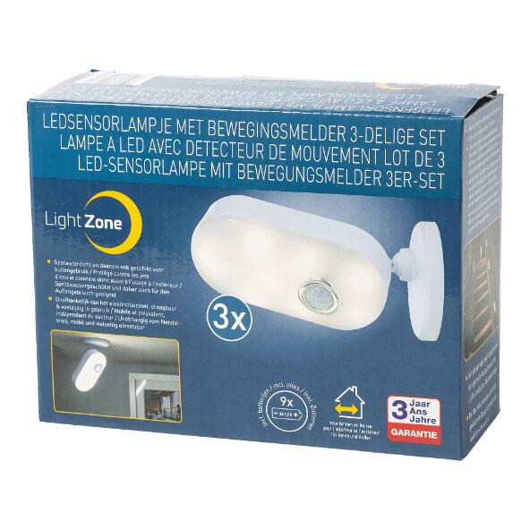 LIGHT ZONE(R) Ledlampen met bewegingsmelder, 3 st.