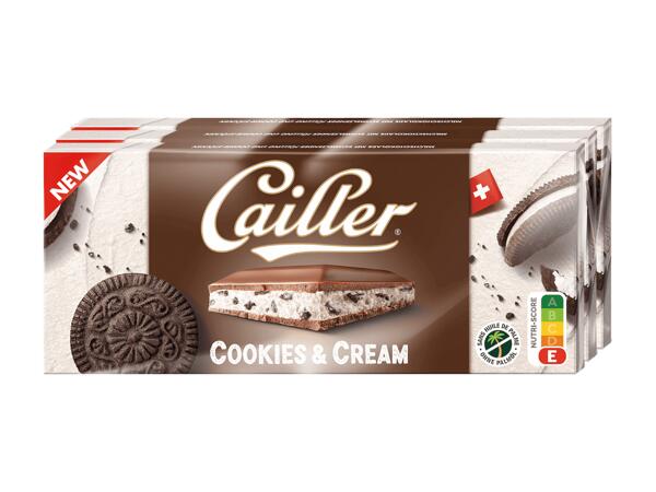 Tablettes de chocolat Cookie & Cream Cailler, pack de 3