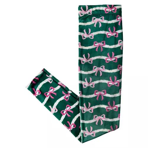 Ladies Holiday Ultra Plush Leggings - Green Printed, L