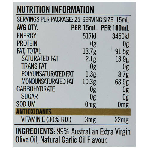 Garlic Infused Extra Virgin Olive Oil 375ml