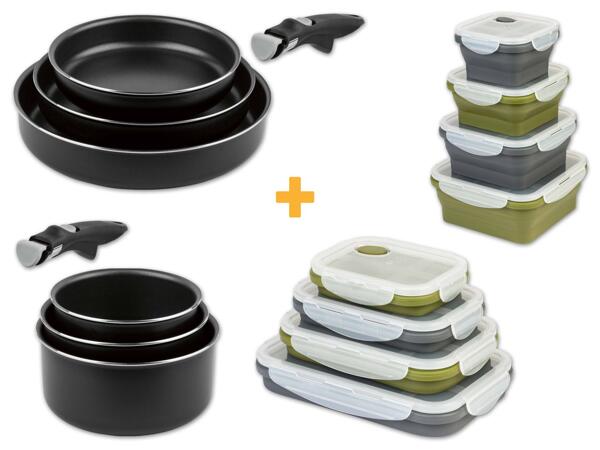 Aluminium Topf-/Pfannen-Set, 4-teilig + Faltbare Frischhaltedosen, 4-teilig