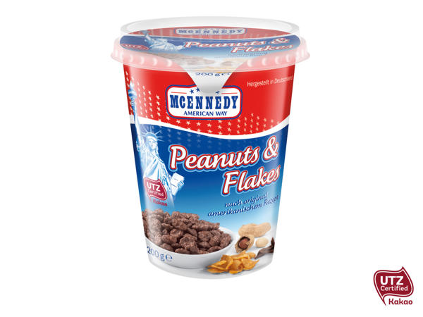 Jordnötter och majsflingor i choklad
