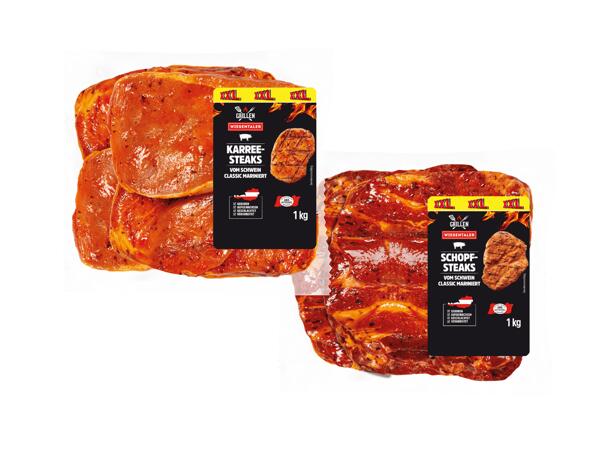 Frische Karree- oder Schopfsteaks mariniert