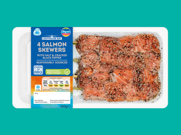 Lighthouse Bay 4 Salmon Skewers with Salt & Cracked Black Pepper