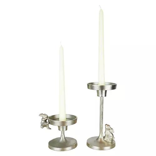 2 Pack Bunny Metal Candle Holders, Silver