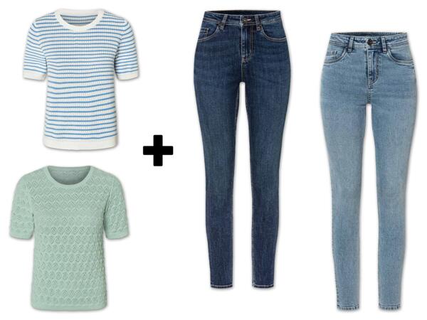 Damen Pullover + Damen Jeans „Super Skinny Fit"