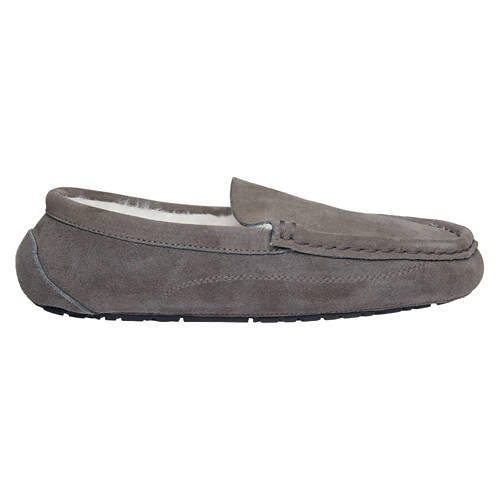 Unisex Genuine Suede Slippers - Grey Moccasin, 9/10