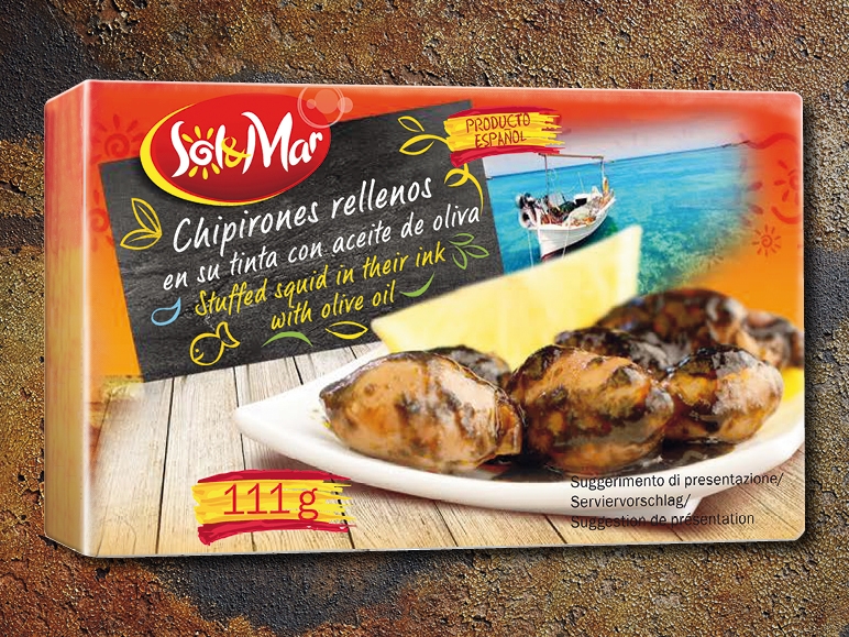 Chipriones rellenos en su tinta con aceite de oliva