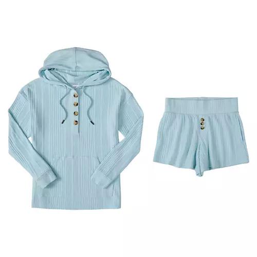 Ladies Relaxed Rib Lounge Set - Blue, M