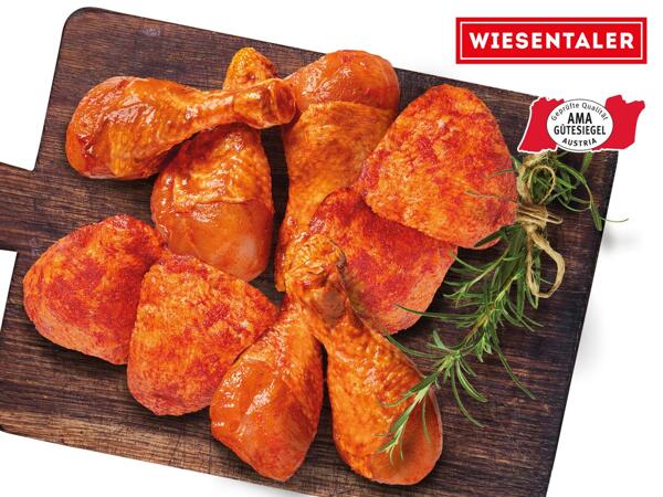 Frische Maishendl Ober- oder Unterkeulen gewürzt