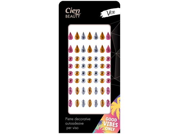 Clip-in hair tinsel, self-adhesive face jewels, stick-on tattoos or self-adhesive nail stickers