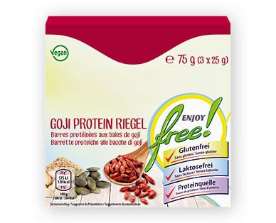 Barres végétaliennes protéeinées aux baies de goji sans gluten ENJOY FREE!