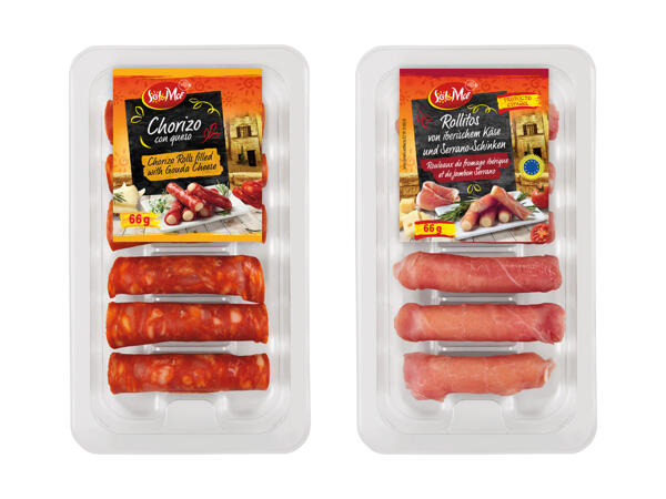 Roulés au fromage et au chorizo/jambon Serrano