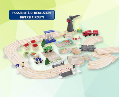 Set di legno con trenino/autocarro, 80 pezzi TOY