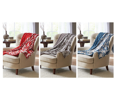 Huntington Home 60" L x 50" W Print to Solid Faux Fur Throw