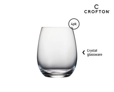 Crystal Water Glasses or Stemless Champagne Glasses 4pk