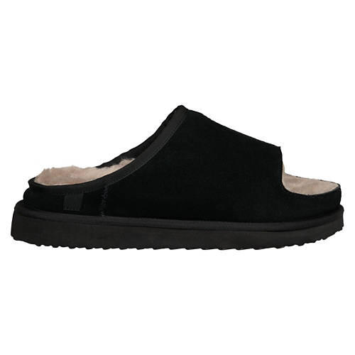 Ladies Genuine Suede Slides - Black, 8