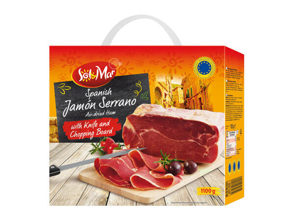 Sol & Mar Serrano Ham with Knife & Chopping Block