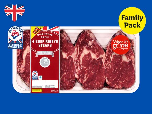Birchwood 4 British 30-Day Matured Ribeye Steaks