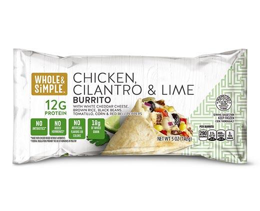 Whole & Simple 
 Steak & Cheddar or Chicken Cilantro Lime Burrito