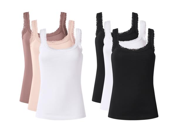 Débardeurs côtelés avec dentelle, set de 3