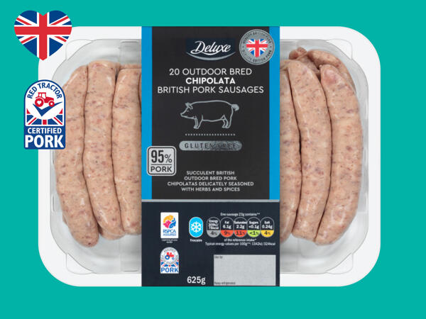 Deluxe 20 Outdoor-Bred Chipolata British Pork Sausages