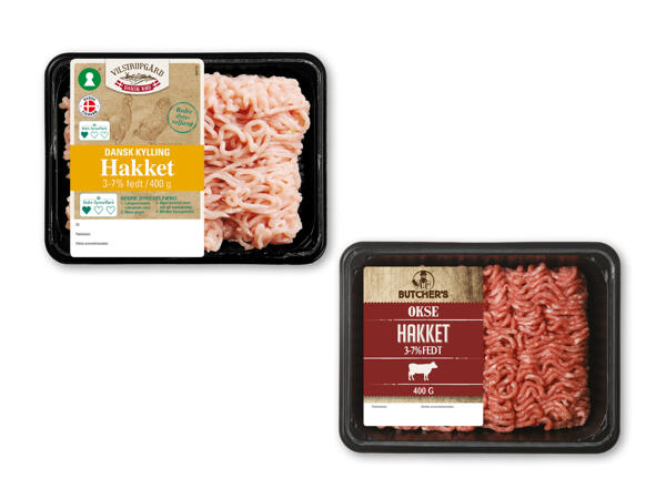 Hakket oksekød eller dansk hakket kyllingekød