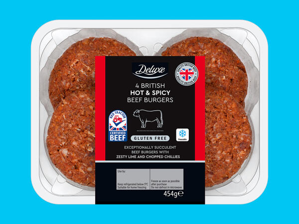 Deluxe 4 Hot & Spicy British Beef Burgers