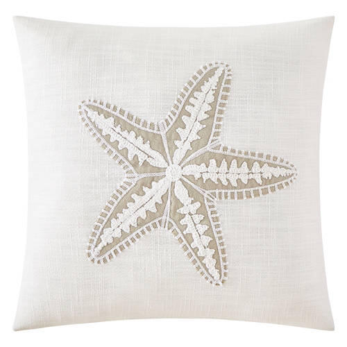 Coastal Decorative Pillow - Beige Starfish Embroidered