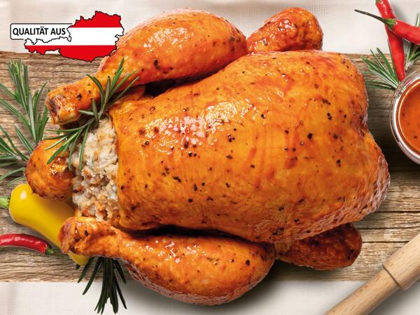 Frisches Maishendl mit Semmelfülle aus Österreich