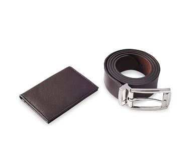Men's Leather Cardholder and Belt Set