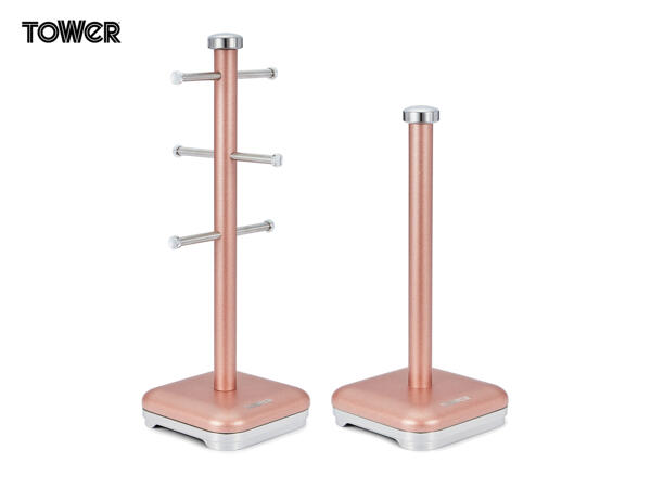 Tower Glitz Mug Tree & Kitchen Roll Holder Set