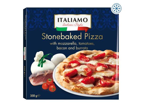 Italiamo Stonebaked Pizza with Mozzarella Tomatoes Bacon and Burrata