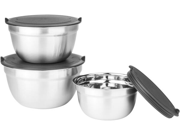 Stainless steel bowl set with lids, 3 pieces