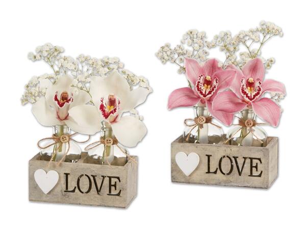 2er Orchideenblüte „Love" in Holzkiste
