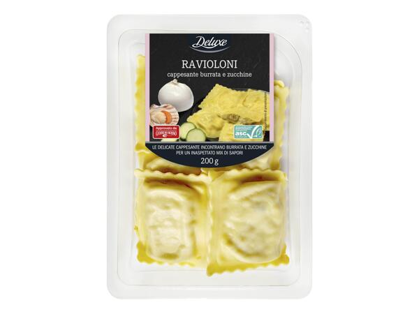 Ravioloni with Scallops, Burrata and Courgettes